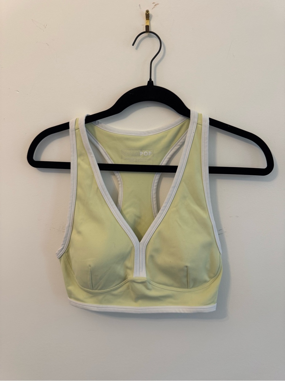 POP Sport Yellow Racerback Sports Bra with  White Trim